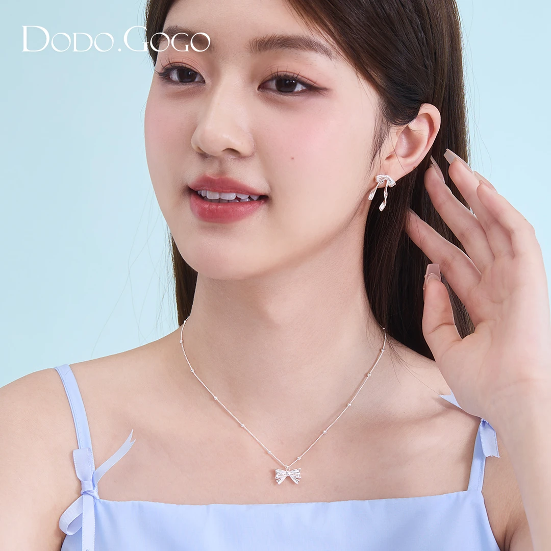 DODOGOGO 合金耳饰 丝带蝴蝶结时尚百搭小众简约ins设计感耳环女