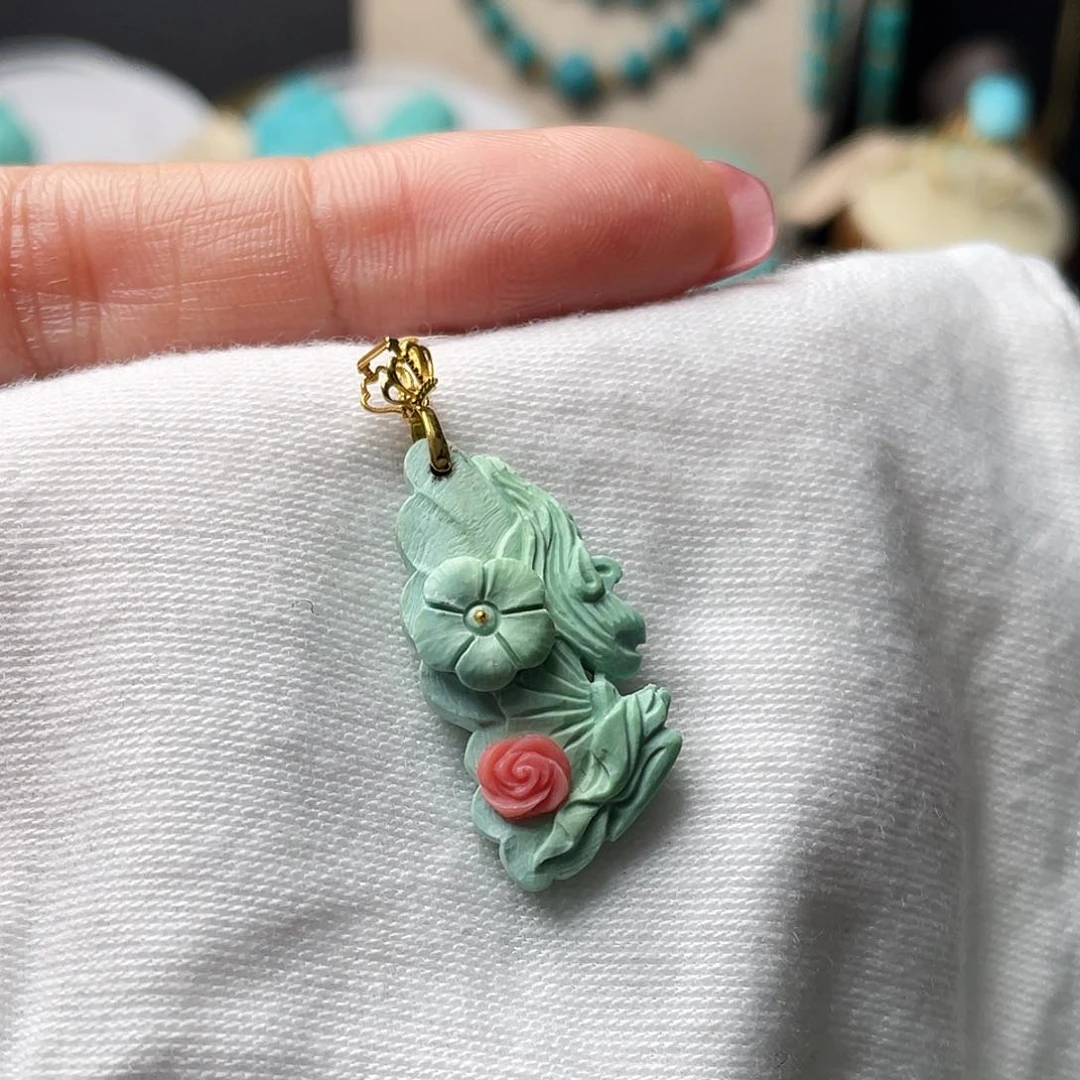 绿松石珠宝奇石18K金镶嵌