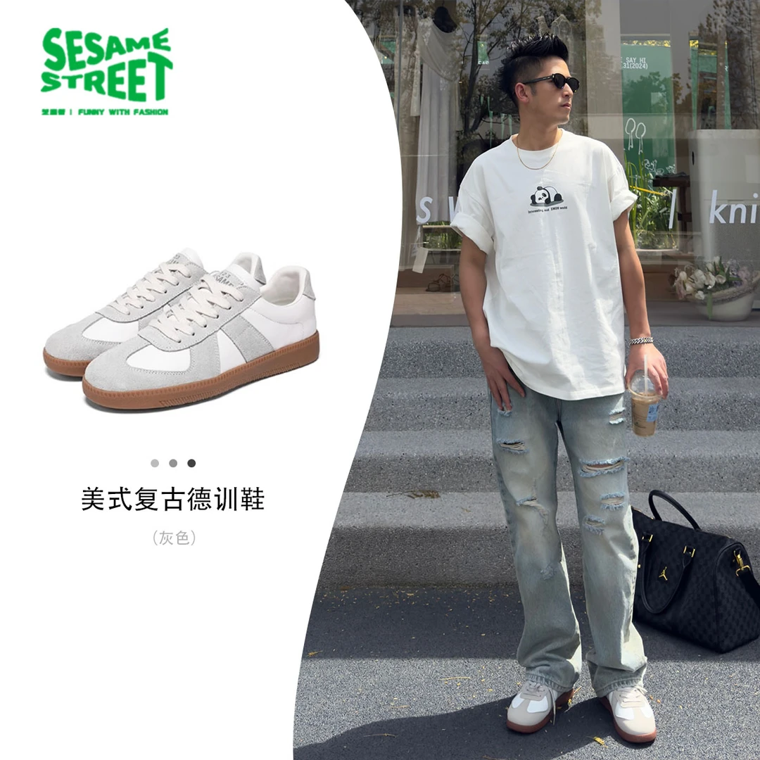 芝麻街男士情侣款阿甘鞋2025新款开车男生复古舒适灰色低帮德训鞋