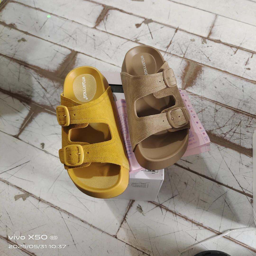 1805-1微时尚一字型舒适纯色日常包头拖夏季防滑松糕底