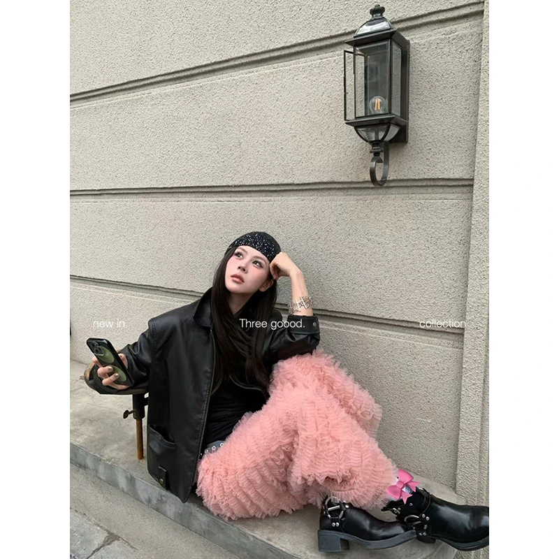 THREE GOOOD/三吉小步舞曲时尚气质层叠网纱半身裙女Y725G00692