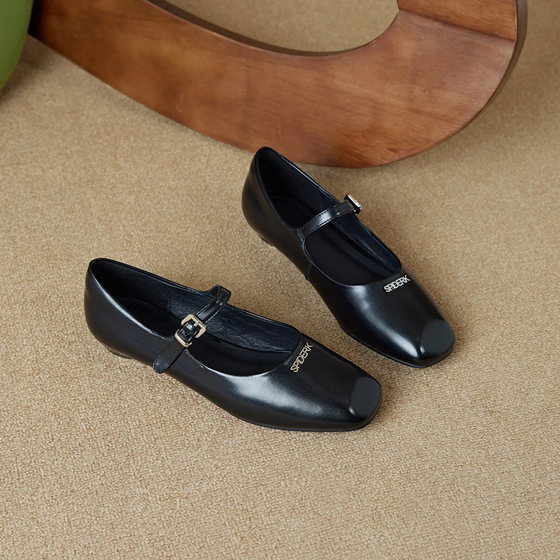 方头春季女鞋矮跟鞋低跟复古粗跟单鞋玛丽珍鞋浅口软底