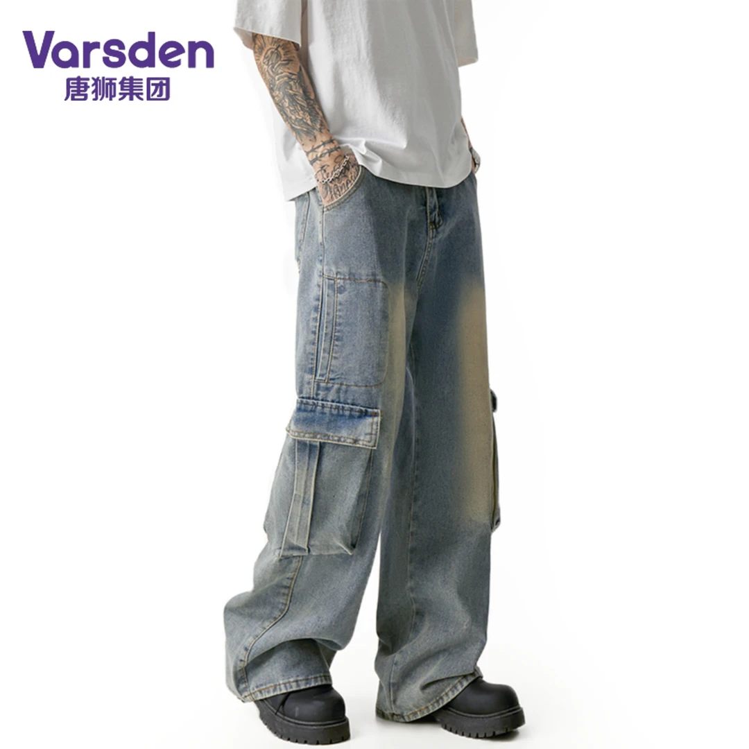 唐狮集团Varsden复古水洗潮牌做旧秋季直筒牛仔裤渐变男款长裤