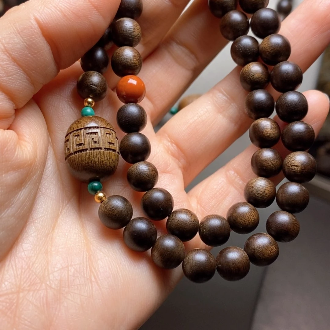 沉香手串越南芽庄紫棋0.8设计➕富森红土沉香木雕设计