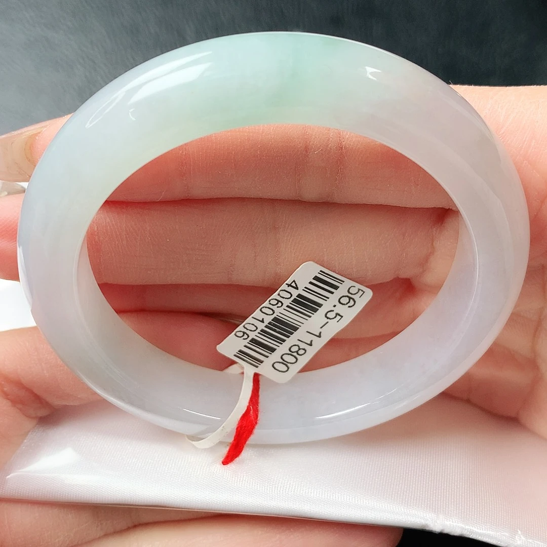 翡翠手镯未镶嵌冰胶飘绿正圈56圈口 77号