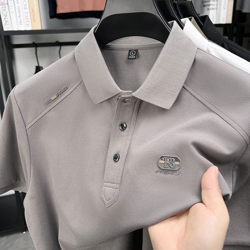 【夏季新款】薄款透气速干上衣男纯色休闲翻领立体压花半袖polo衫棉
