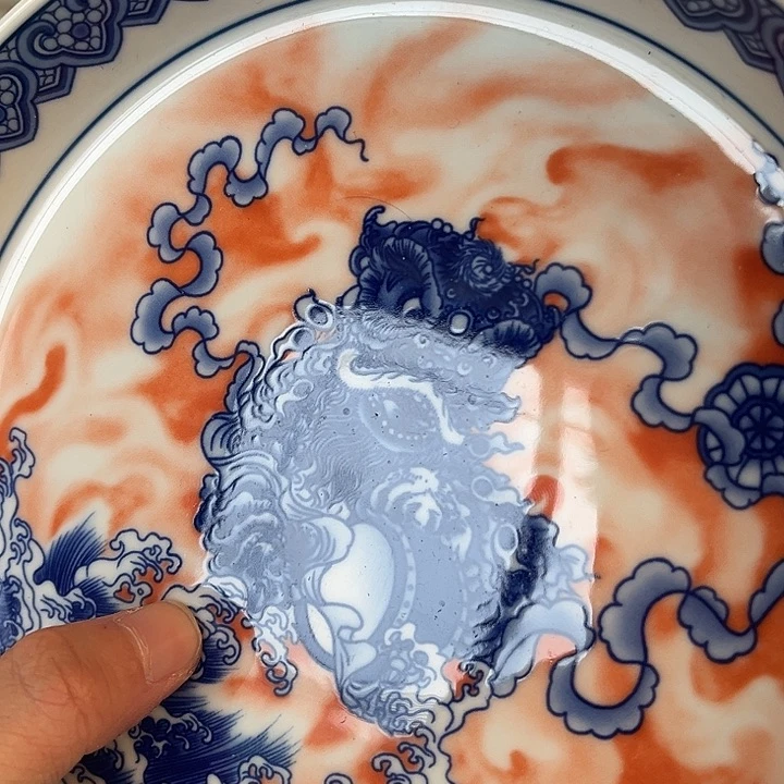 摆件景德镇梵红醒狮大壶承