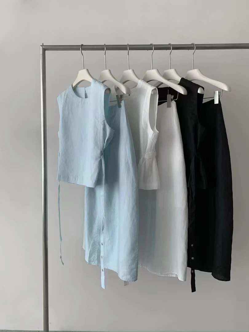 【仅支持48小时退换】百分亚麻背心裙套装