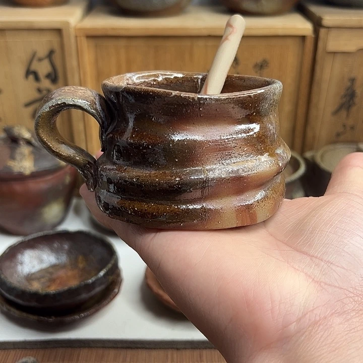 备前烧，咖啡杯，把手飞皮，底部飞皮，