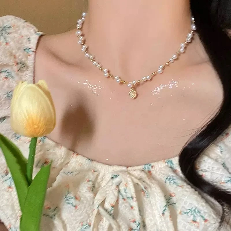钛钢仿珍珠吊坠 韩国新款风珍珠项链女百搭高级感颈链轻奢锁骨链
