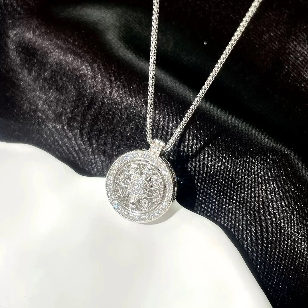 坠链均足银 古铺Gp 时来运转八宝罗盘可旋转项链