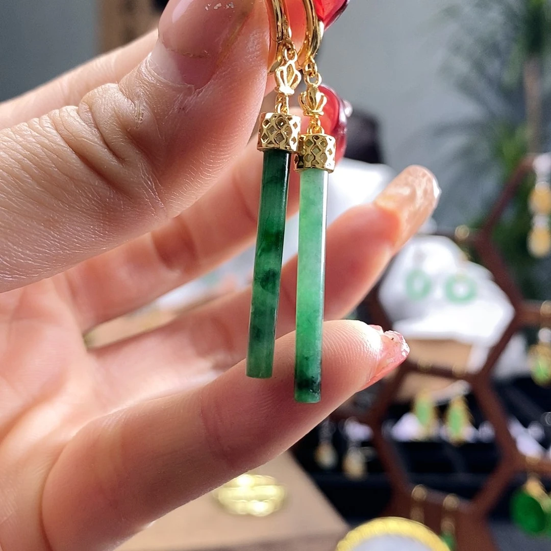 翡翠耳饰银S925镶嵌翡翠