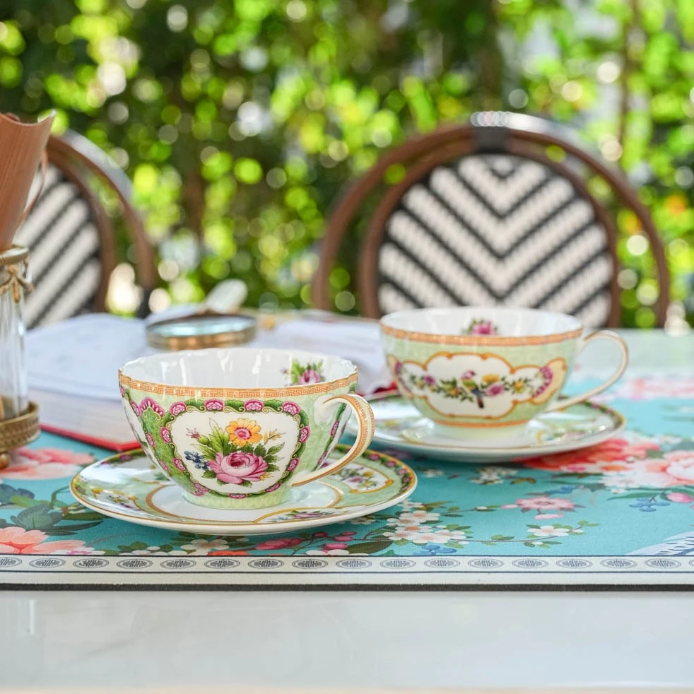 【奇居】中式高白瓷粉彩兰德咖啡茶具水具套装2杯2碟