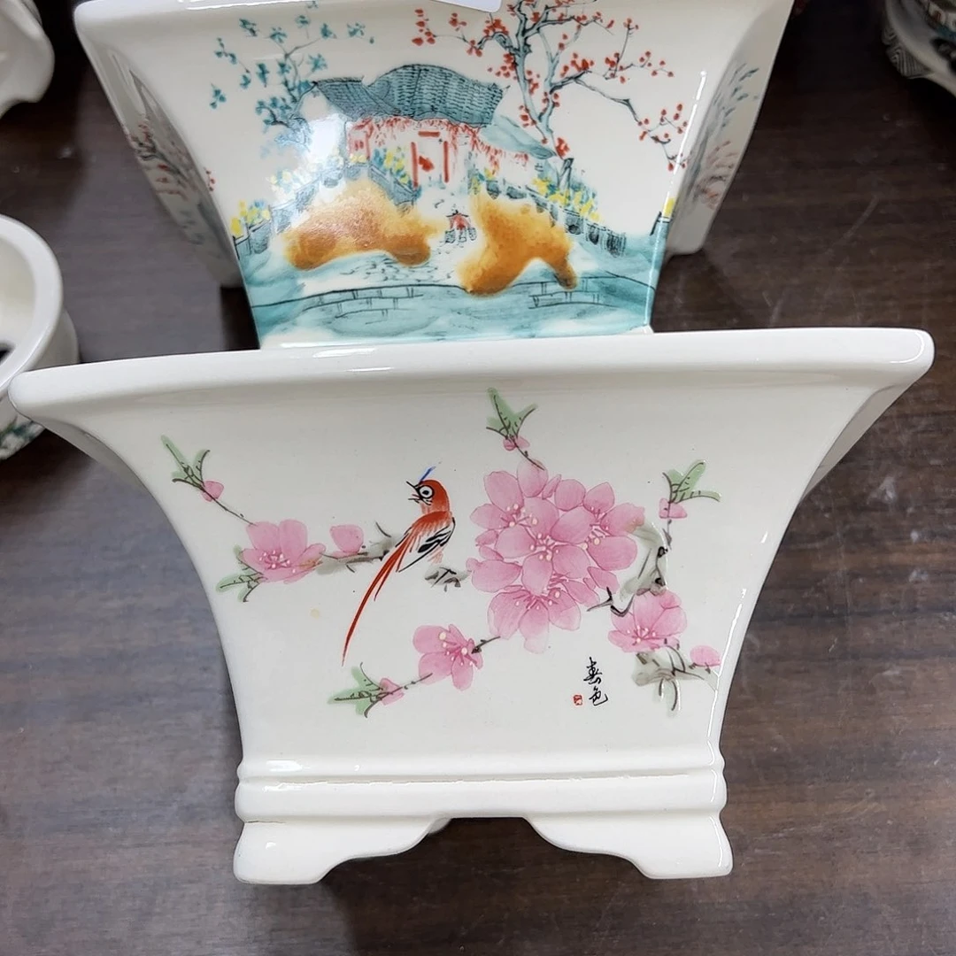 紫砂花盆904号瑕疵2个口不正脚部裂纹处理介意勿拍