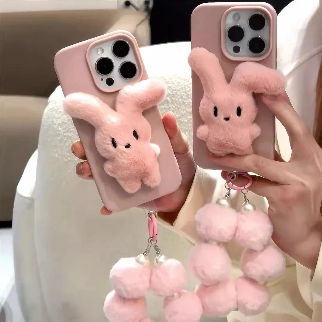 毛绒手链兔子适用iPhone15苹果13手机壳16promax少女心14硅胶网红