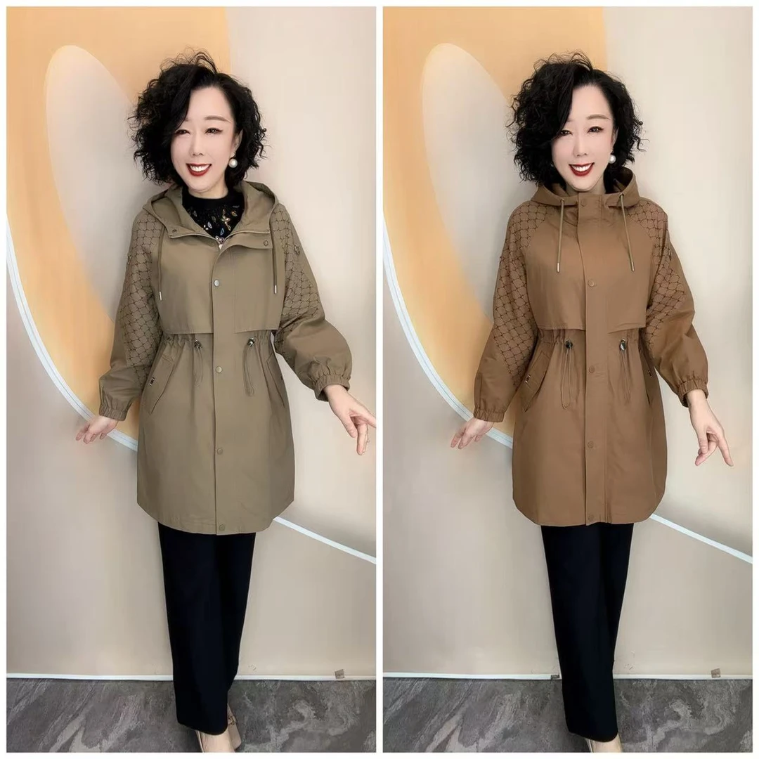 03新款优雅女人中老年妈妈时尚加衬宽松大码洋气风衣外套，衣长85