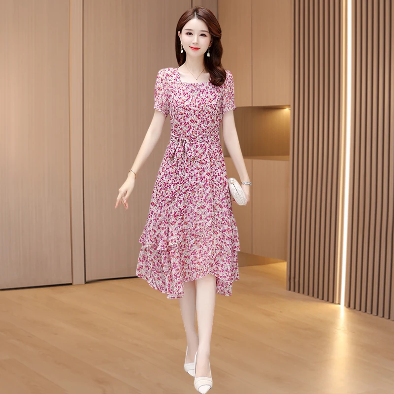 品牌雪纺连衣裙女士夏季2025新款高端精致碎花高档高档小个子裙子