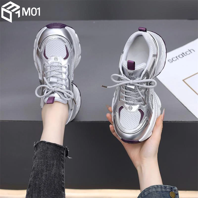M01网面运动鞋女2025新款秋季透气软底超轻薄款跑步老爹鞋显脚小