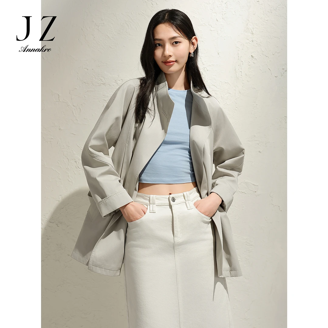 玖姿安娜蔻简雅气质英伦风经典中长款收腰风衣女25春新KWFC412019