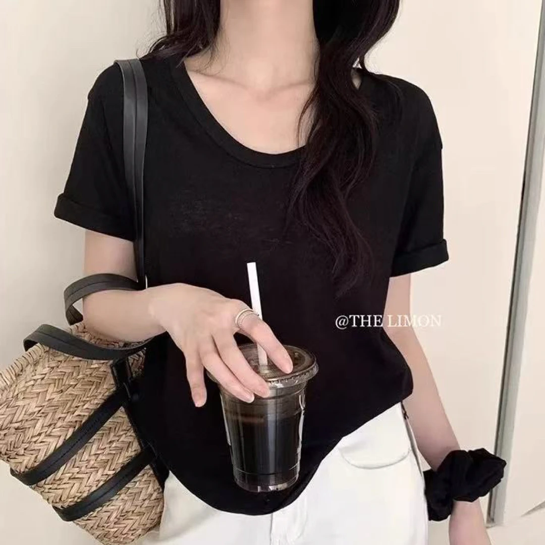 BGY#8207夏季福利高品质U领针织上衣，衣长：55cm