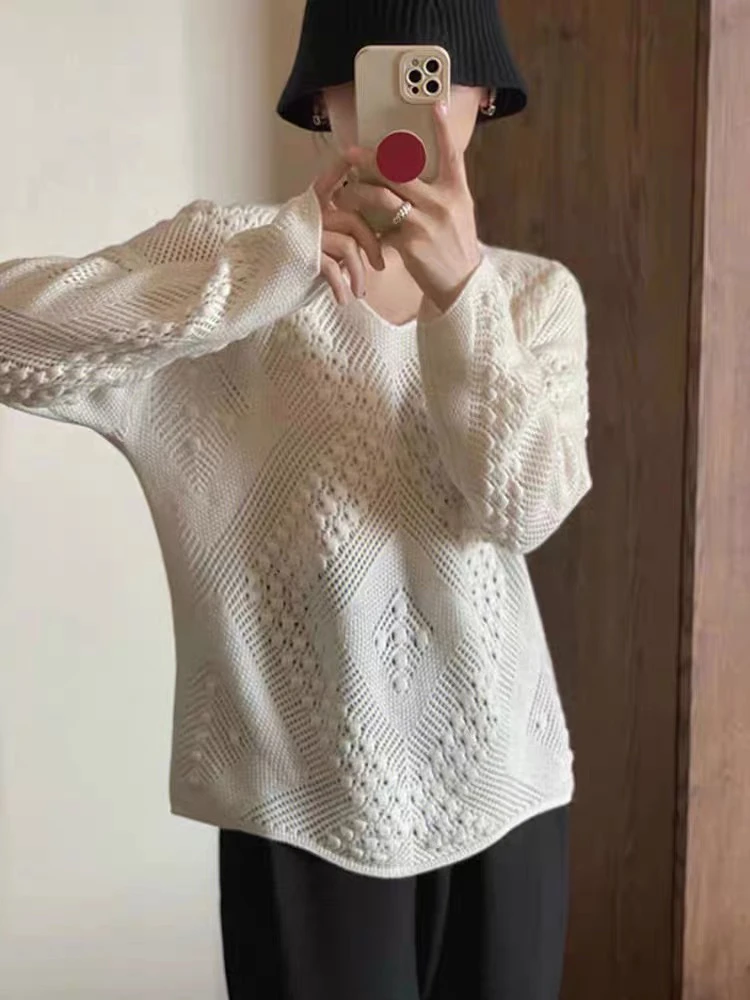 101 法式慵懒镂空套头针织衫女早秋新款小众韩版显瘦长袖毛衣上衣
