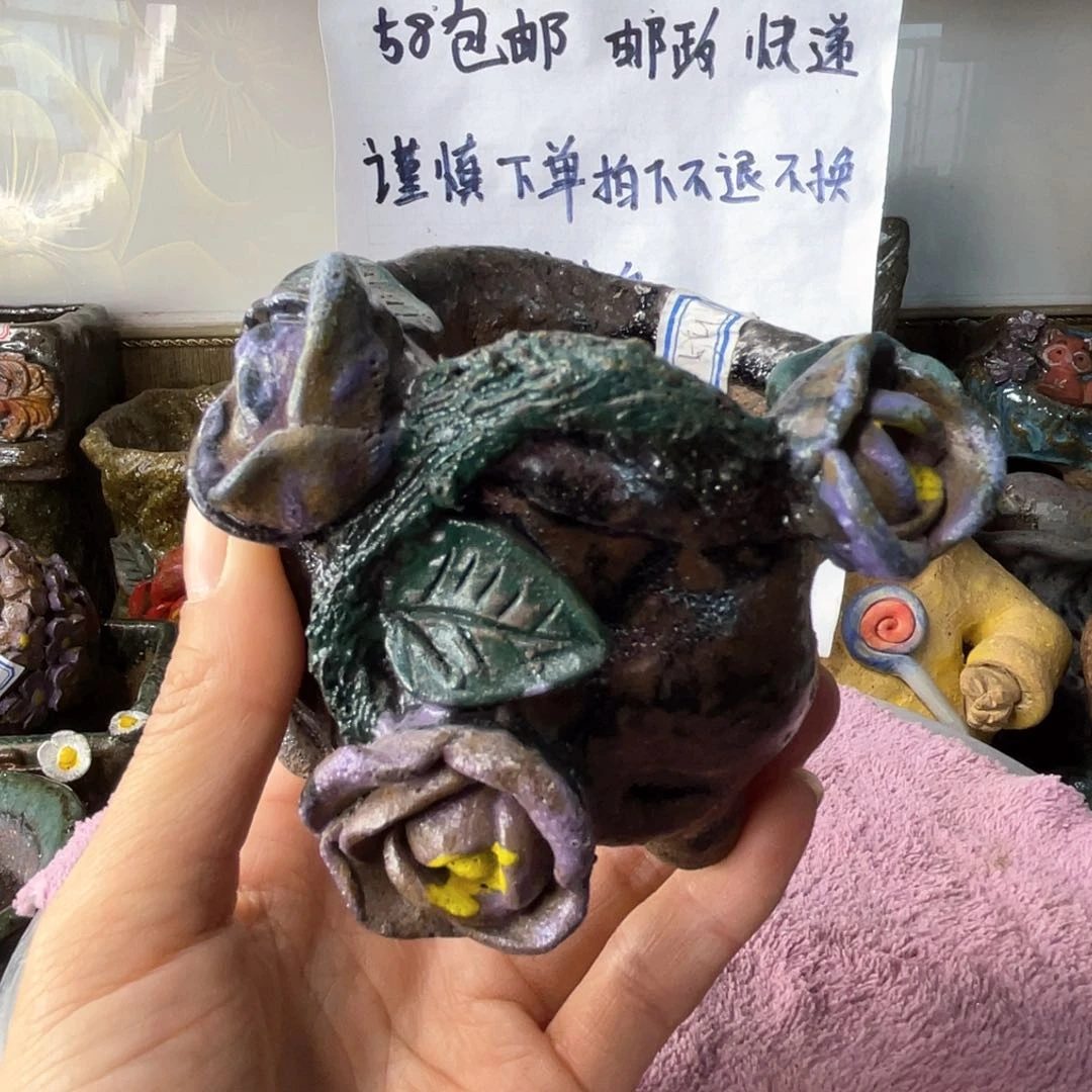 红陶粗砂陶手工花盆