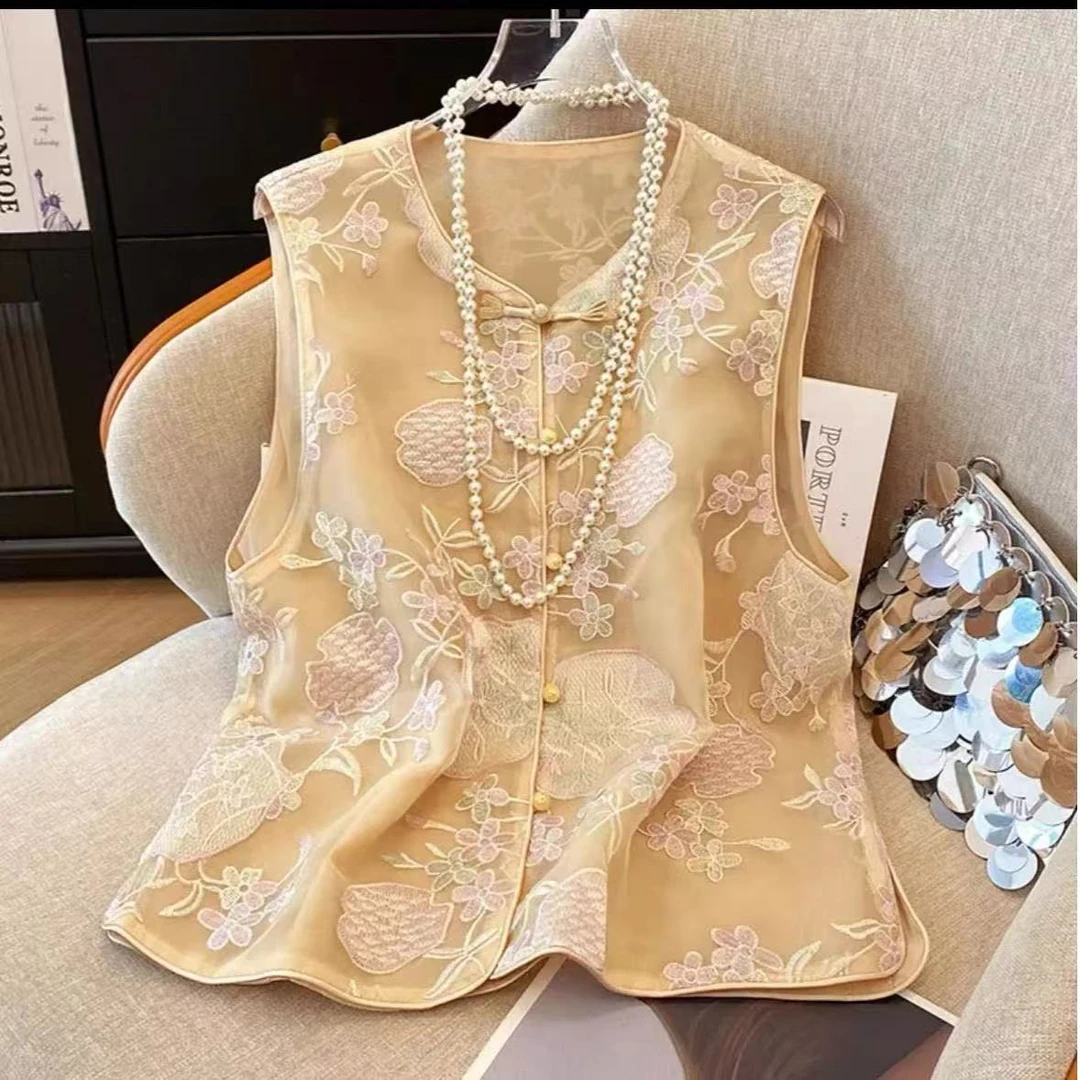 2025新款国风重工刺绣马甲女复古唐装百搭坎肩马夹