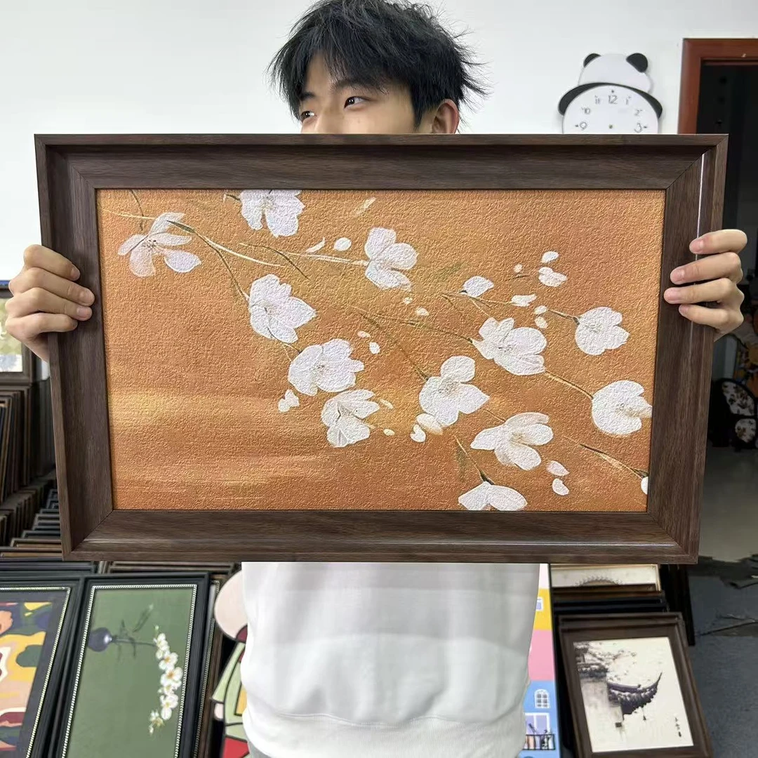 砂岩法式复古绿野水仙花风景客厅装饰画146