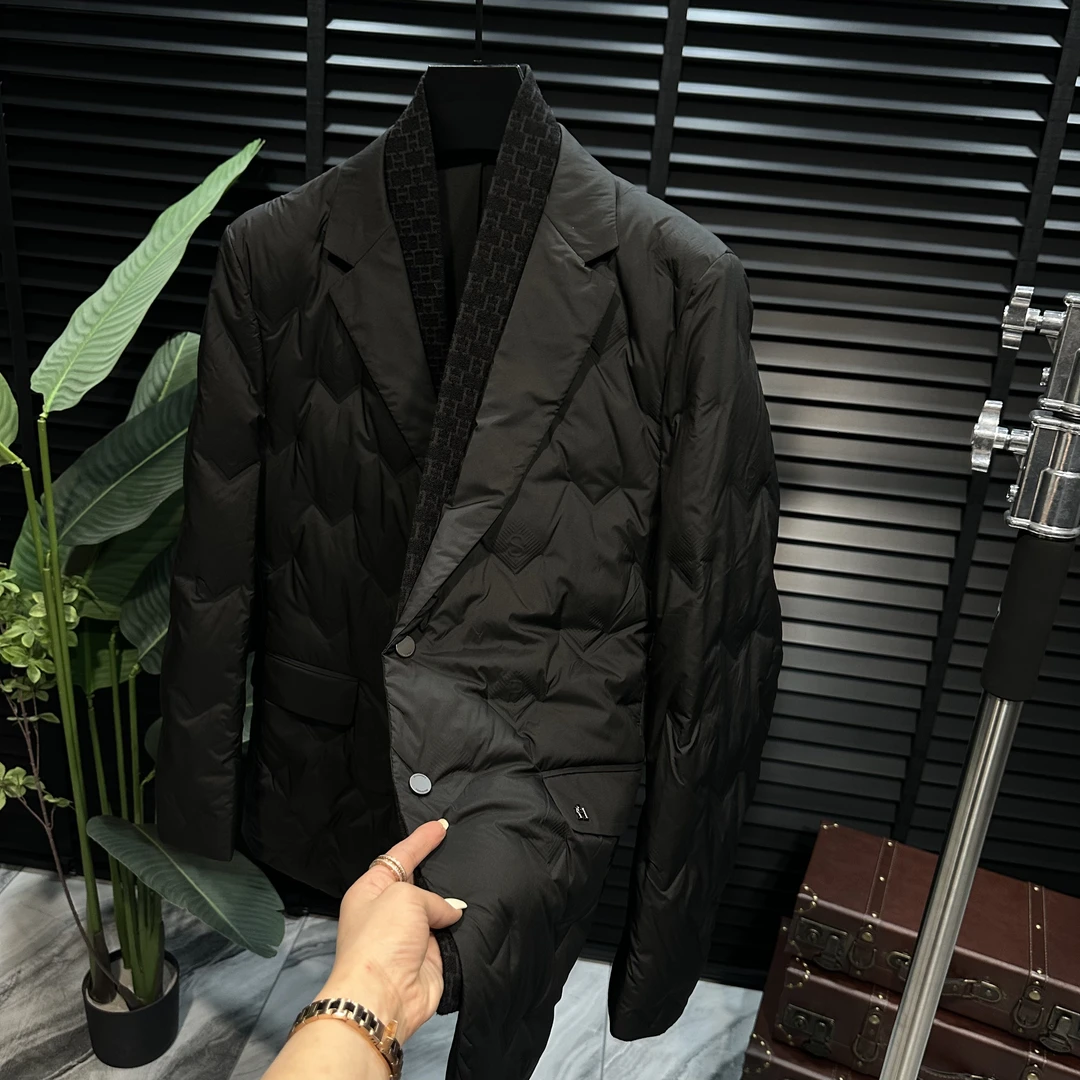 【90白鸭绒】秋冬男士高品质欧货西服针织双领时尚休闲羽绒服外套