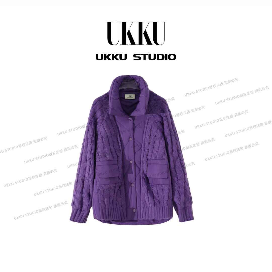 大美原创【紫气东来】冬季新款百搭套头拼接时尚针织紫色毛衣315258