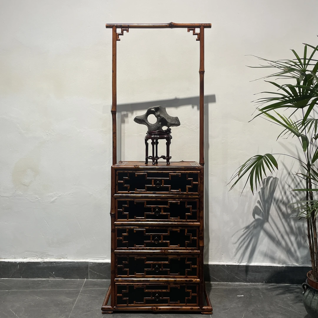 湘妃竹五斗柜五抽提篮箱落地复古客厅创意隔断玄关陈列储物柜柜子