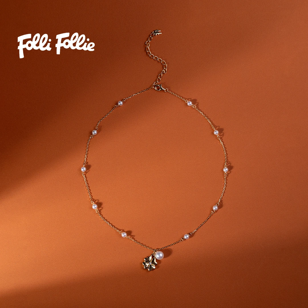 FolliFollie【Heart4Heart】淡水珍珠满天星项链S925银4-6mm  时尚