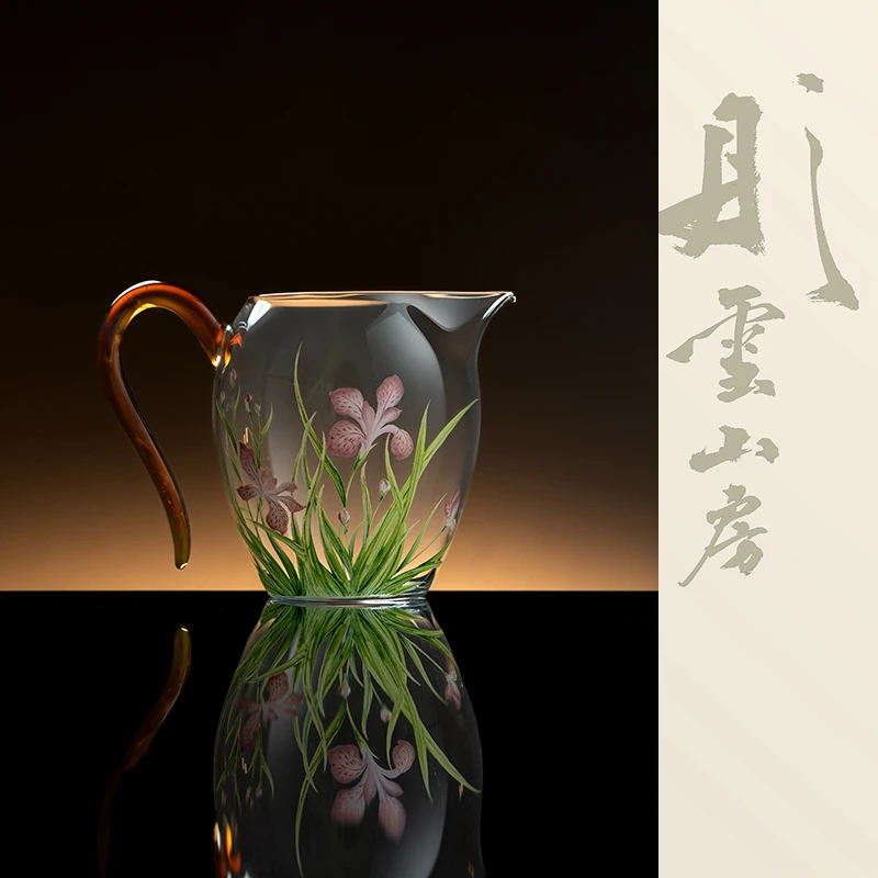 景德镇手工手绘玻璃手绘珐琅陶瓷鸢尾花渐变色公道杯家用高档茶具