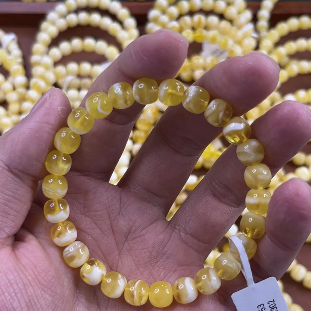 蜜蜡未镶嵌珠宝奇石8mm金瓷白溶洞
