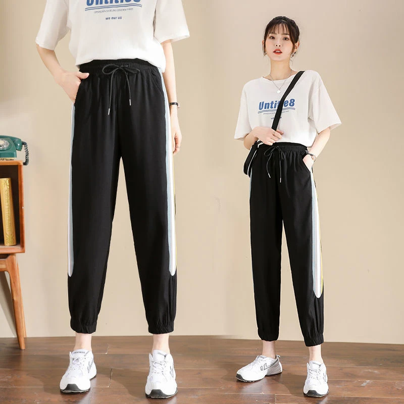 速干运动裤女宽松束脚夏季新款白色透气显瘦薄休闲哈伦九分小脚裤