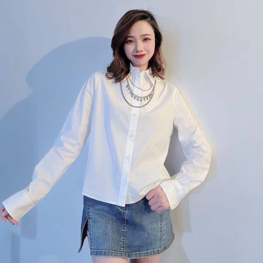 GIRDEAR/哥弟哥弟新品翻领短款百搭显瘦白衬衣130070