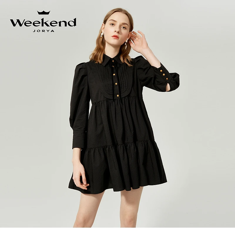 【赵老板专属】卓雅周末复古宫廷翻领羊腿袖荷叶边连衣裙EJWCAQ69