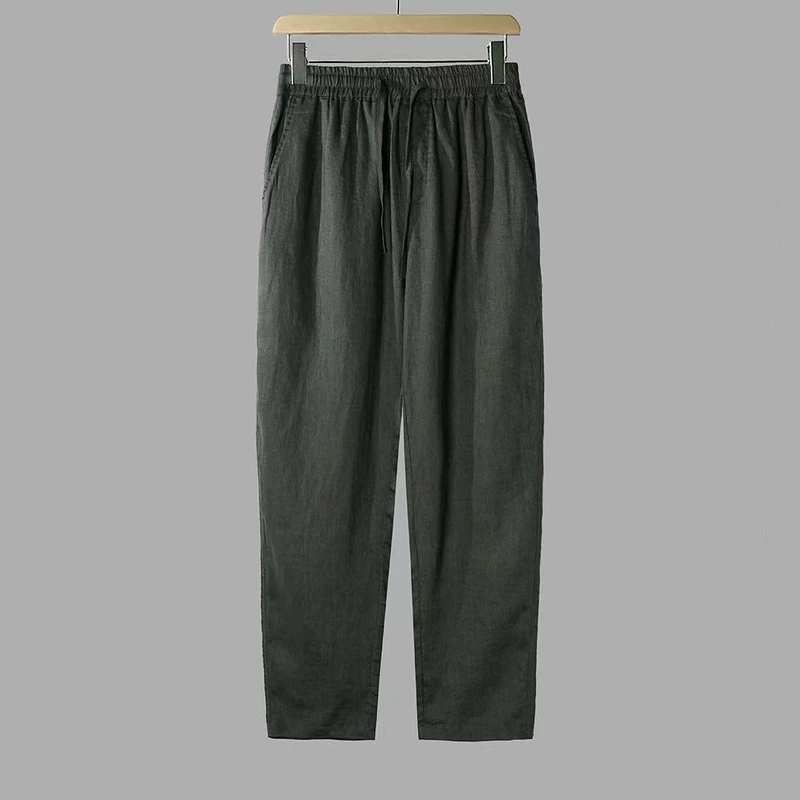 春夏新款男士休闲棉麻直筒裤中国风复古纯色水洗轻柔透气阔腿裤