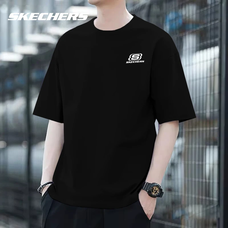 斯凯奇圆领纯棉短袖男透气吸汗夏季运动休闲百搭显瘦圆领宽松T恤