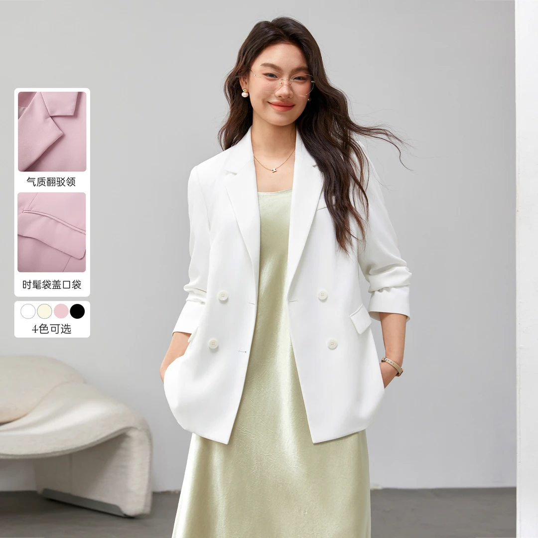 【秋季慵懒通勤休闲气质垂感西装外套】纤莉秀大码女装女式QK0191