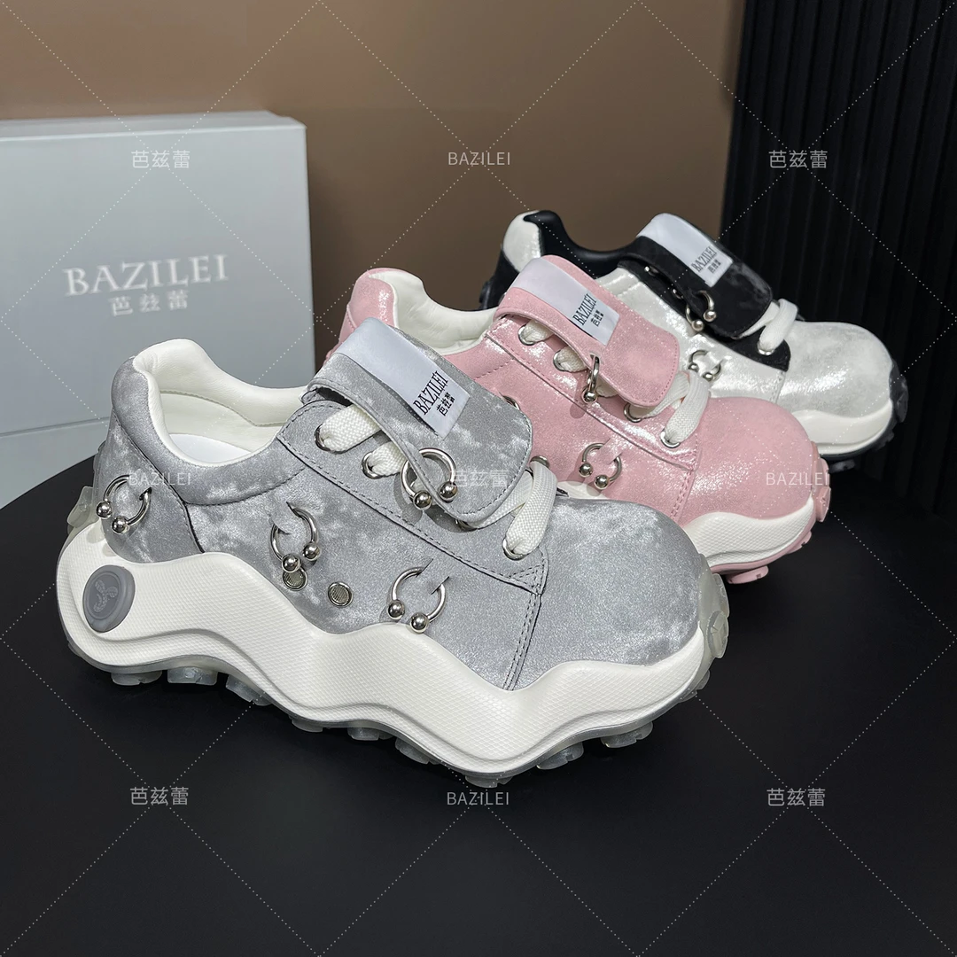 丑萌厚底小白鞋女2025夏季新款厚底增高大头运动休闲鞋时尚跑步鞋