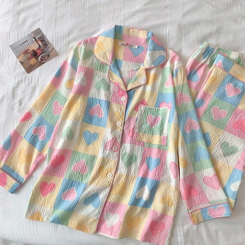 云朵棉睡衣女春秋季开衫长袖裤甜美卡通休闲宽松可外穿家居服套装