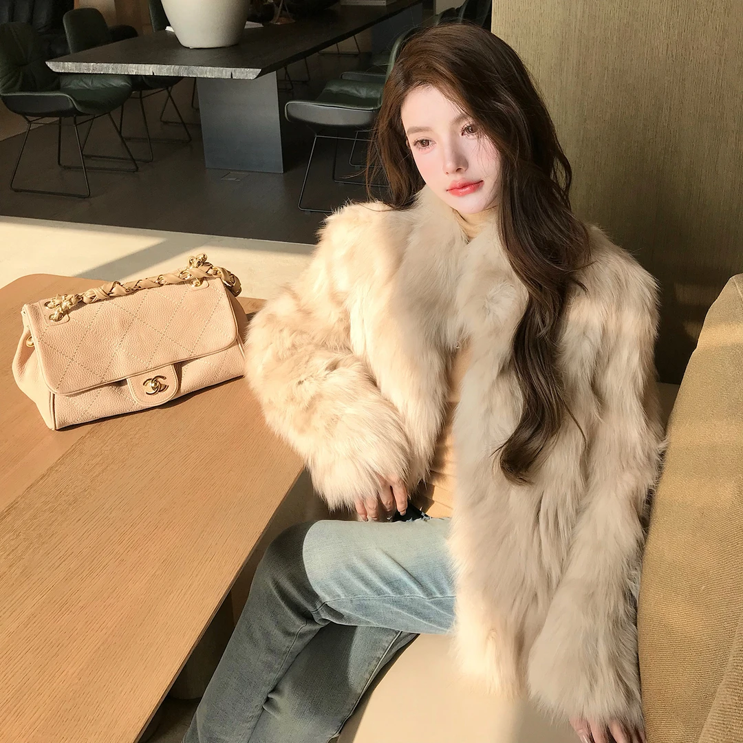 神明小奶狐"奢级重磅狐狸毛双色染色贵气冷艳与时髦立领-毛呢外套