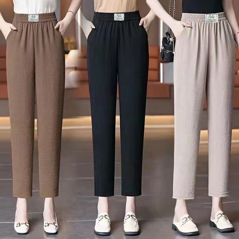 夏季九分裤薄款松紧腰显瘦订标百搭宽松女订标休闲裤