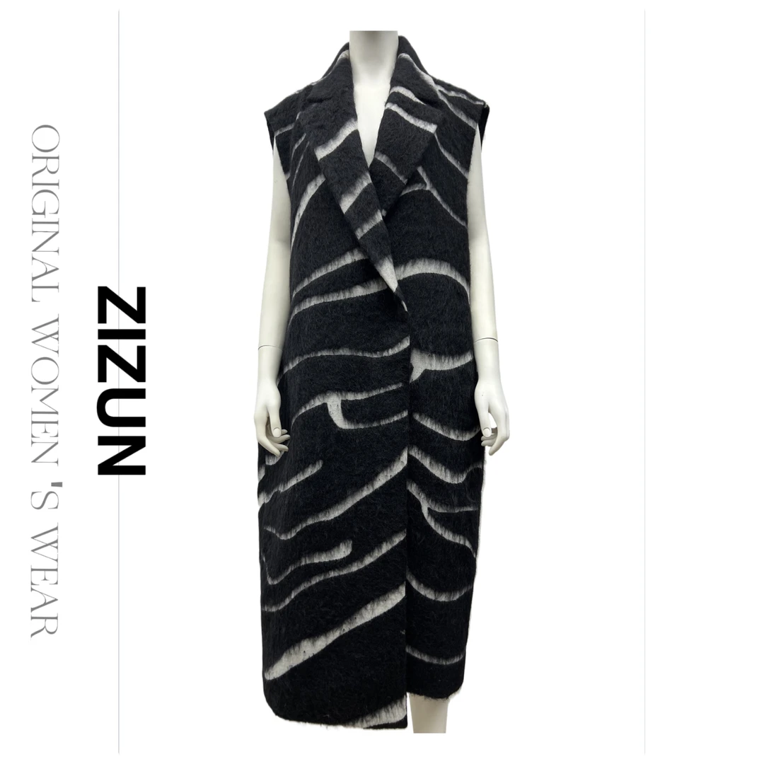 ZIZUN/姿尊秋冬季百搭女士无袖大衣外套