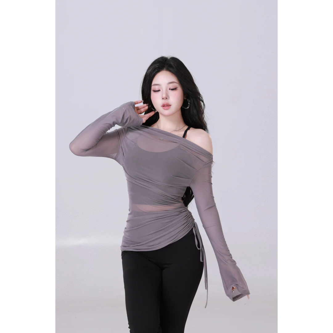 MengFairy【纯欲夏梦】黑色带胸垫吊带透气上衣长袖套装3768M欧若风