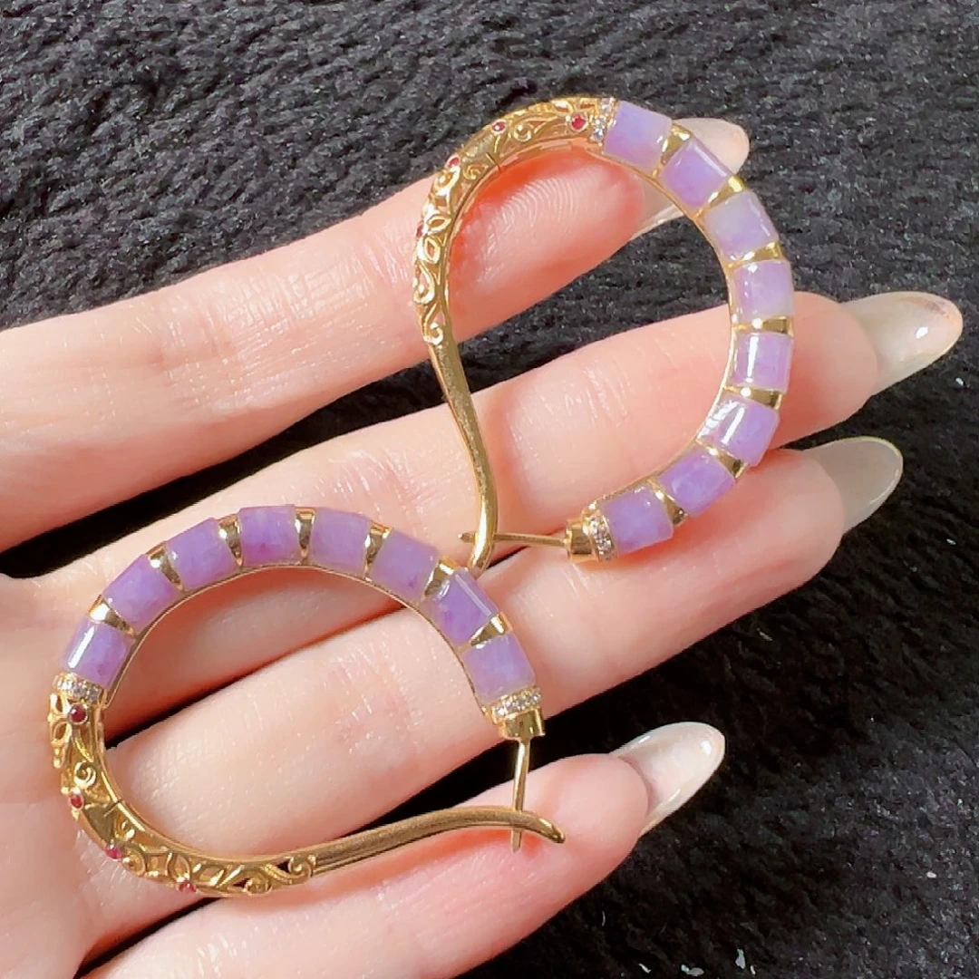 翡翠18K金镶嵌耳饰签收后24小时鉴赏期，过时不退