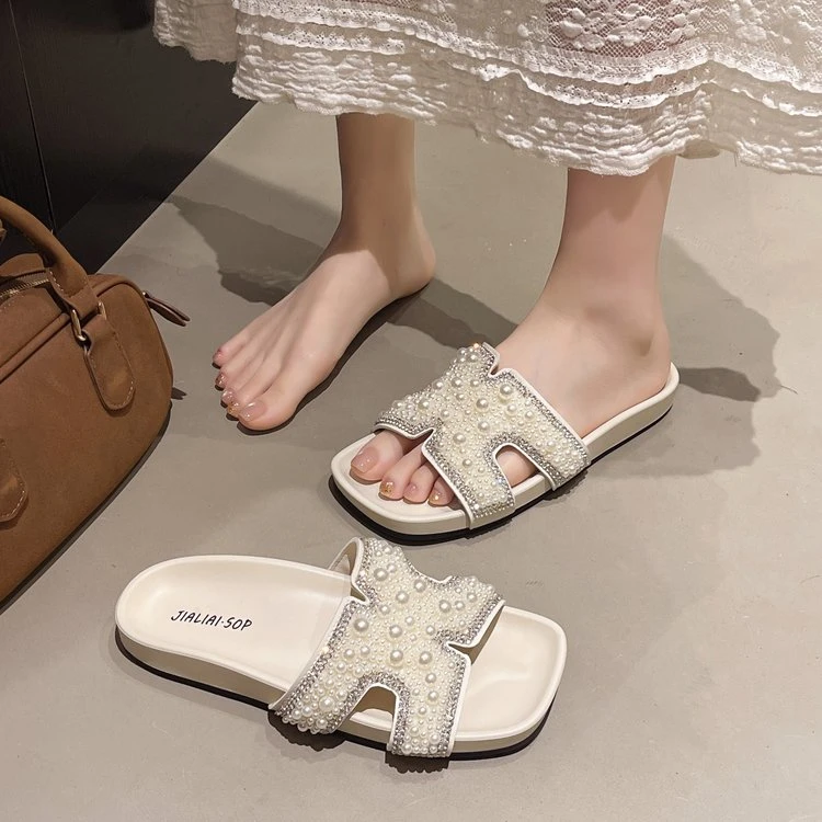 超仙凉闪闪凉拖鞋2025夏季新款软底香风时尚外穿厚底水钻一字拖女