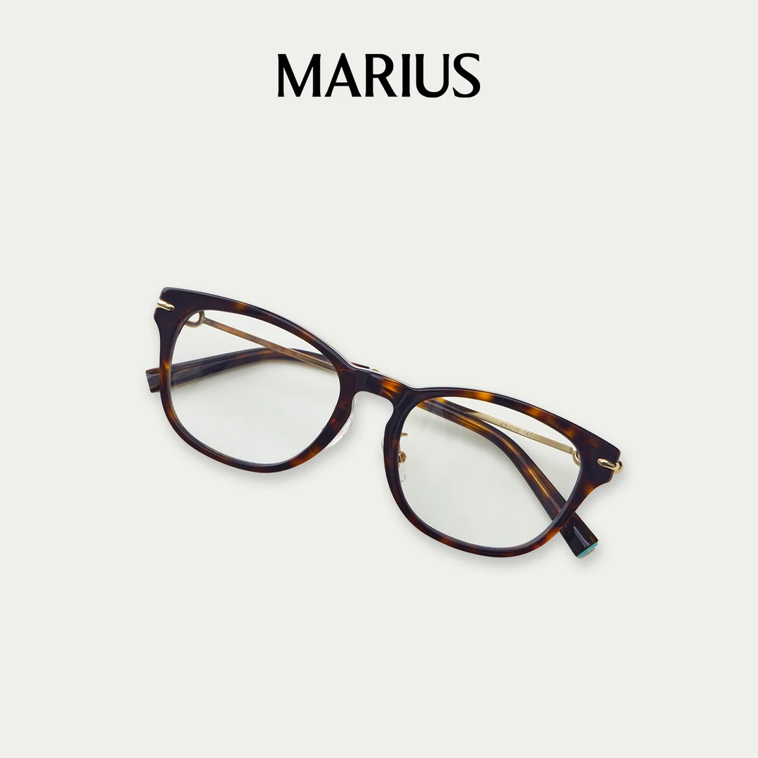 MARIUS黄黑色板材文艺复古时尚网红环扣玳瑁眼镜