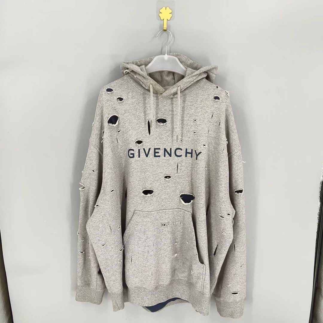 99新 Givenchy/纪梵希 葡萄籽奢潮/破洞连帽长袖卫衣/XL